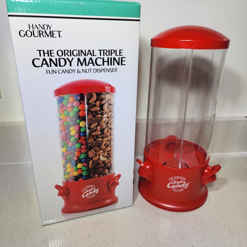 Candy Dispenser Handy Gourmet Red New In Box 3 Sections 360° Rotation